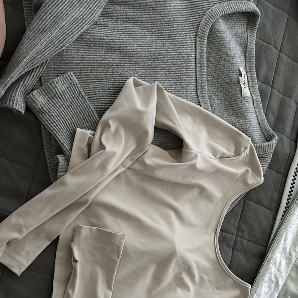 Madewell Gray and Cream Crop Tops